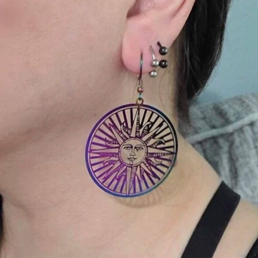 ✨3for$38 New FP Stainless Steel Rainbow Oil Slick Boho Sun Statement Earrings - Picture 12 of 16